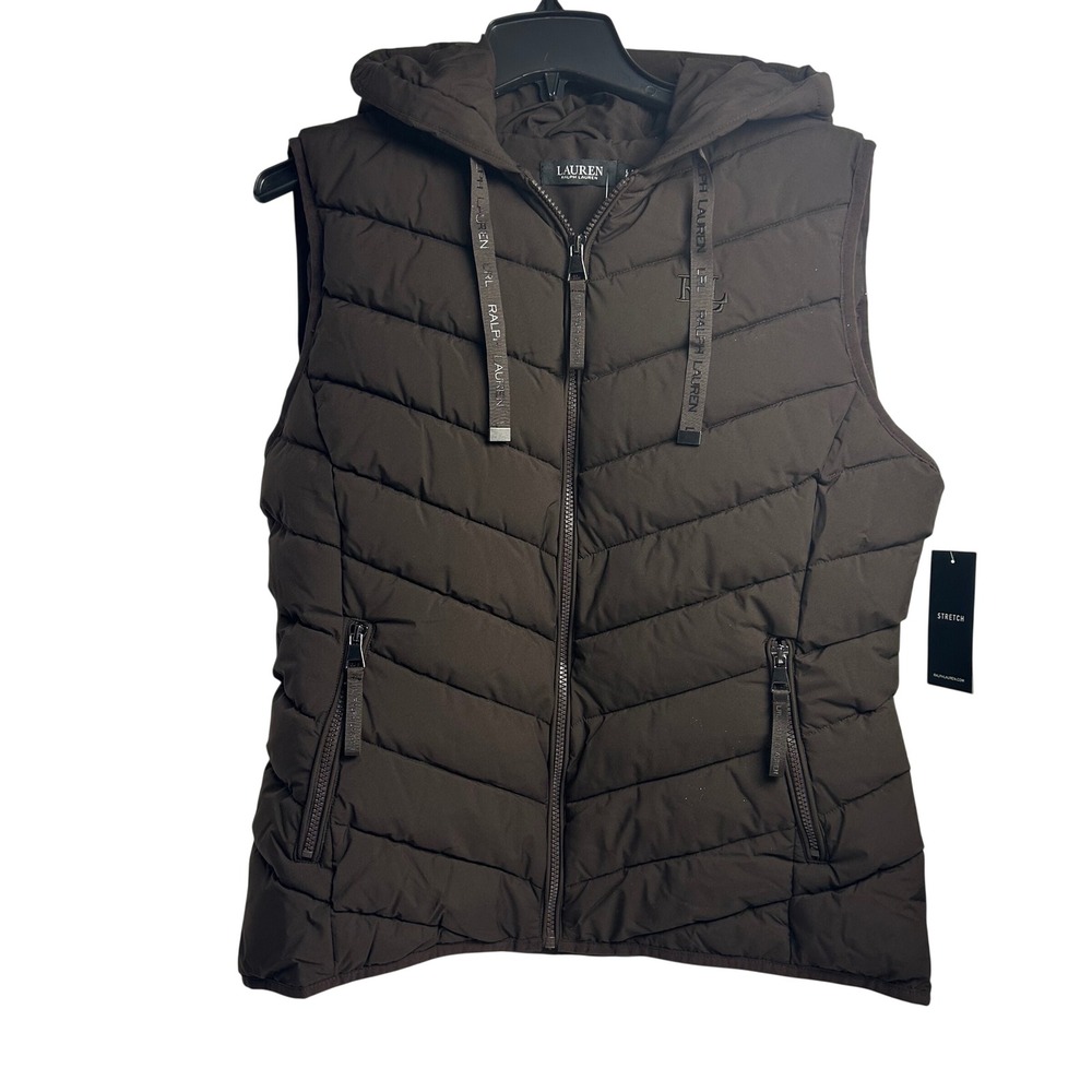 Lauren Ralph Lauren Chocolate Brown Quilted Hooded Puffer Vest Women's Large